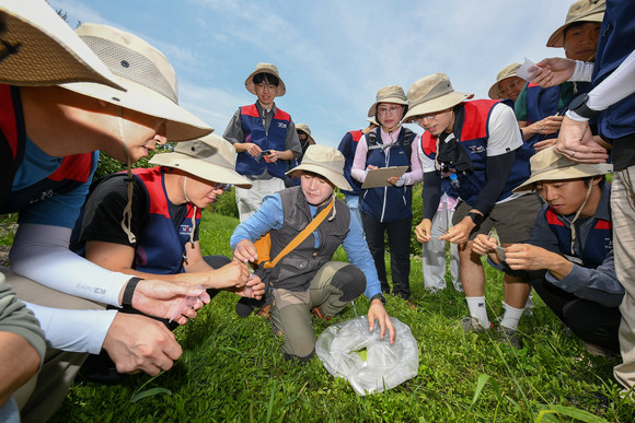 현대모비스 임직원들이 지난 22일 충북 진천 미호강 일대에서 '2024년 생물대탐사' 활동을 진행했다. ⓒ 현대모비스