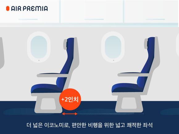 에어프레미아가 2018년도 생산 항공기의 이코노미 클래스 좌석간격을 31인치에서 33인치로 늘렸다. ⓒ 에어프레미아