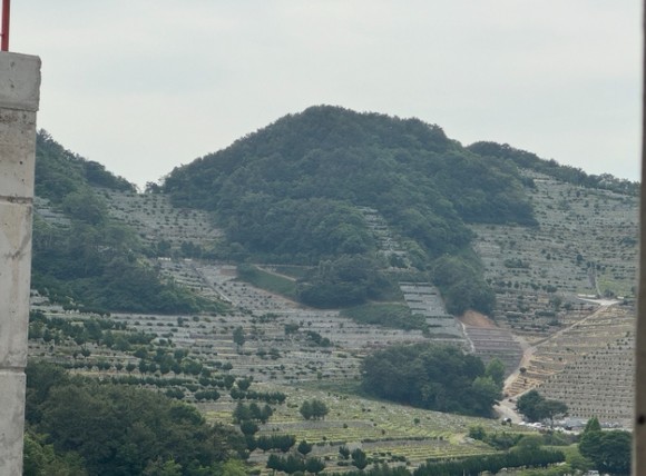 경남 창원시 진해구 제덕동 865-3일대에 지하 3층 지상 22층 4개동 264세대 진해남문 D스위트 2단지 아파트를 신축 중이다. 이곳에서 바라 본 천자봉 공원묘원. ⓒ 프라임경제