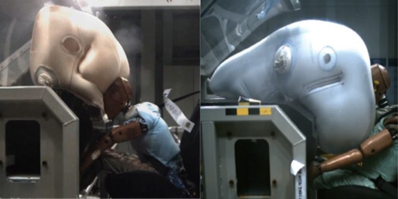 도어 장착형 에어백은 차 옆문 내부에 장착하며, 보통 커튼 에어백과 달리 와이어를 따라 아래에서 위로 상승한다. ⓒ 현대모비스