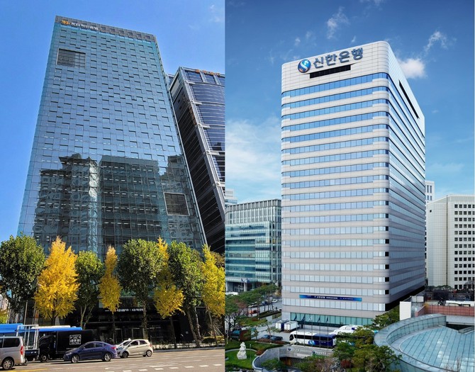 KB금융그룹(왼쪽)과 신한금융그룹 사옥 전경. ⓒ 각사 제공