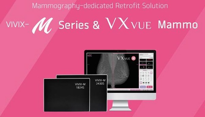 유방촬영검사용 엑스레이 디텍터 VIVIX-M 시리즈와 전용 소프트웨어 VXvue Mammo. ⓒ 뷰웍스