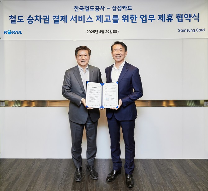 삼성카드는 삼성카드 본사(서울 중구 소재)에서 한국철도공사와 제휴카드 출시 등을 위한 전략적 업무 협약을 체결했다. ⓒ 삼성카드