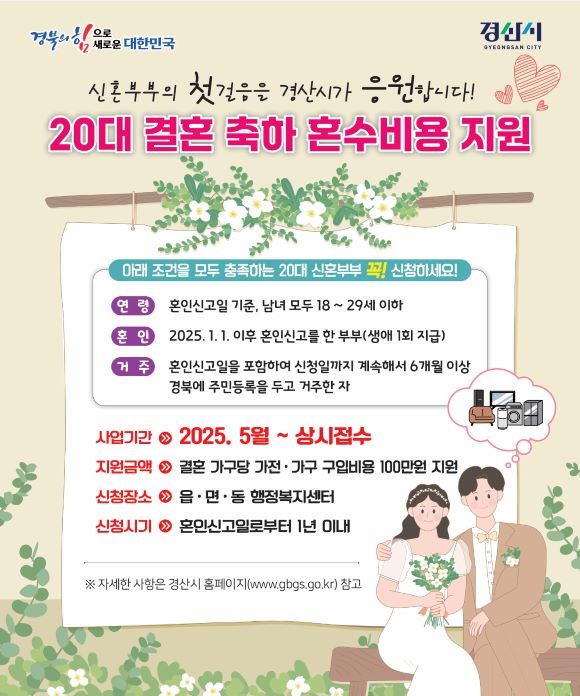 경산시 20대 결혼 축하 혼수비용 지원 포스터. ⓒ 경산시