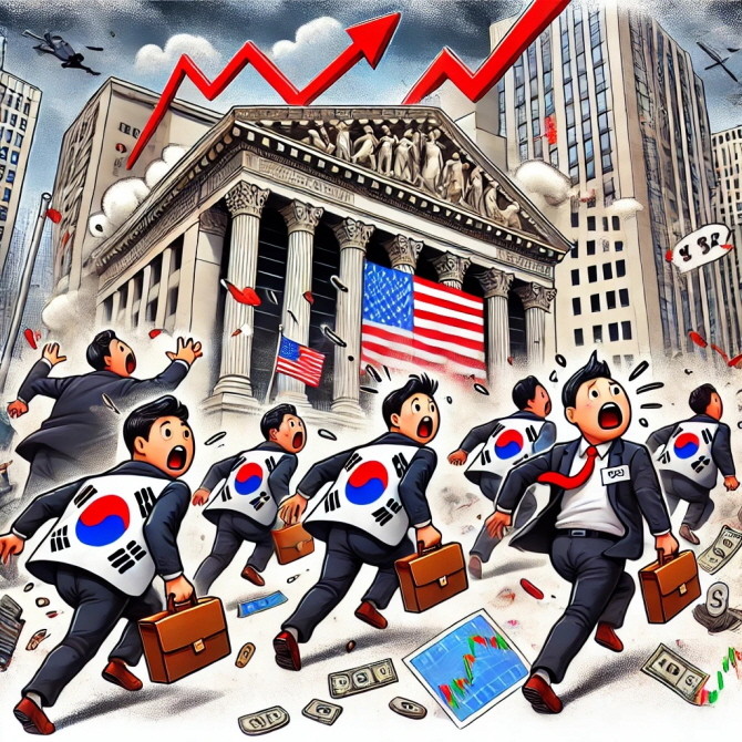 도널드 트럼프 행정부의 '관세 위협'에도 줄곧 순매수 행진을 이어오던 서학개미들이 미국 주식에서 발을 빼고 있다. ⓒ 챗 GPT 생성 이미지.