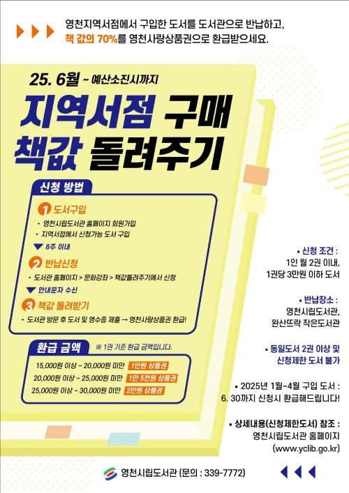 지역서점 구매 책값 돌려주기 사업 홍보 포스터. ⓒ 영천시