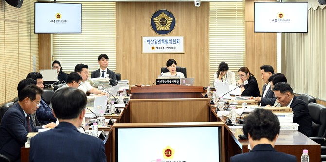 세종시의회 예산결산특별위원회는 지난 26일 세종시청과 세종시교육청의 2024회계연도 세입·세출 및 기금 결산안과 예비비 지출 승인의 건을 심사하고 있다. ⓒ 의회사무국