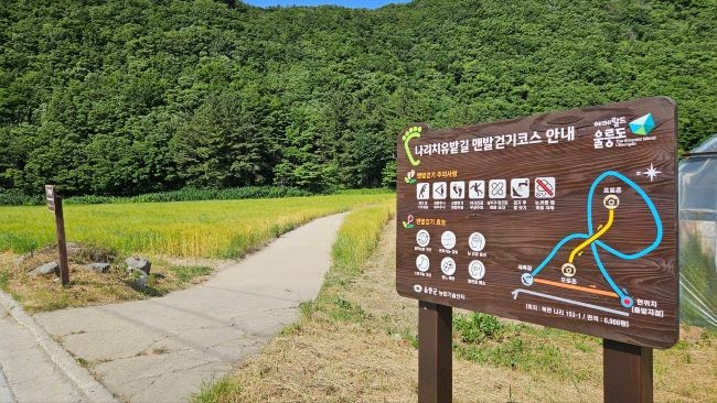 북면 나리분지 치유밭길 맨발걷기코스 안내판. ⓒ 울릉군