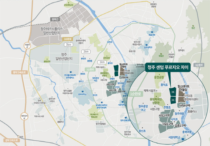 청주 센텀 푸르지오 자이 지역도. © 대우건설