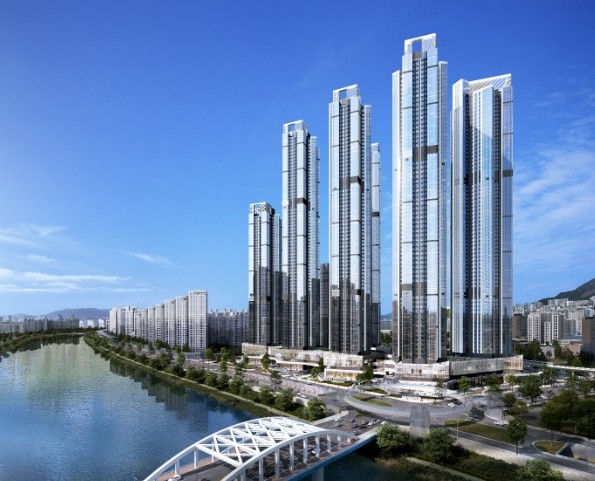 부산 해운대구 센텀시티 중심부에 위치한 '르엘 리버파크 센텀' 조감도. ⓒ 롯데건설