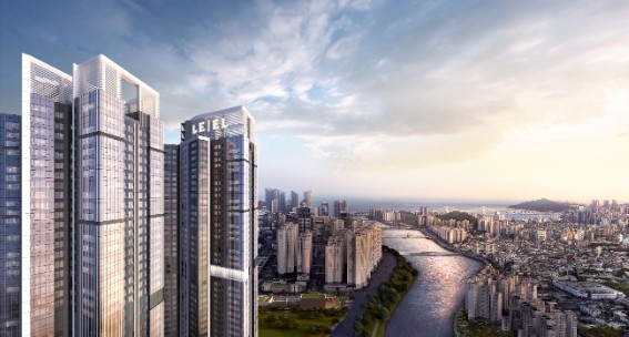 부산 해운대구 센텀시티 중심부에 위치한 '르엘 리버파크 센텀' 조감도. ⓒ롯데건설