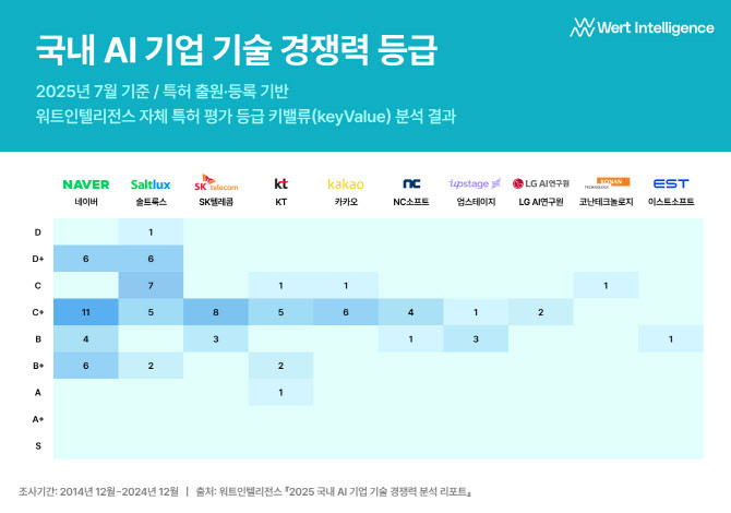 국내 AI 기업 기술 경쟁력 등급. ⓒ 솔트룩스