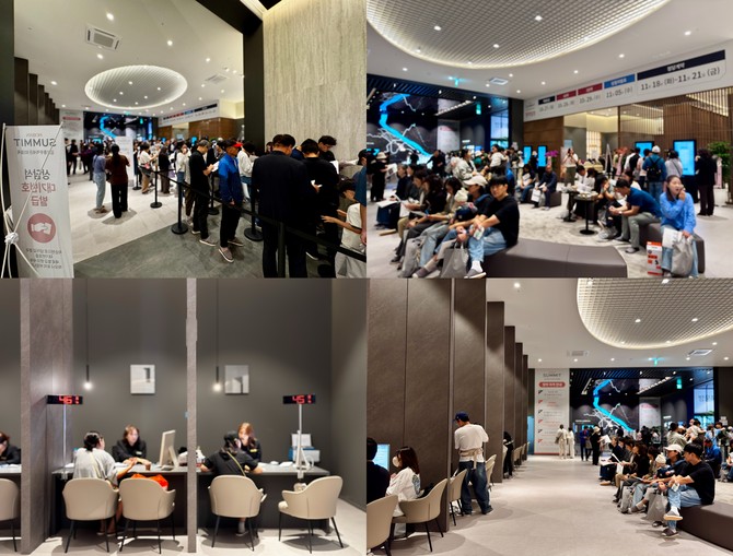 김포시 사우동 견본주택 현장은 평일임에도 내부는 방문객들로 가득했다. = 김주환 기자