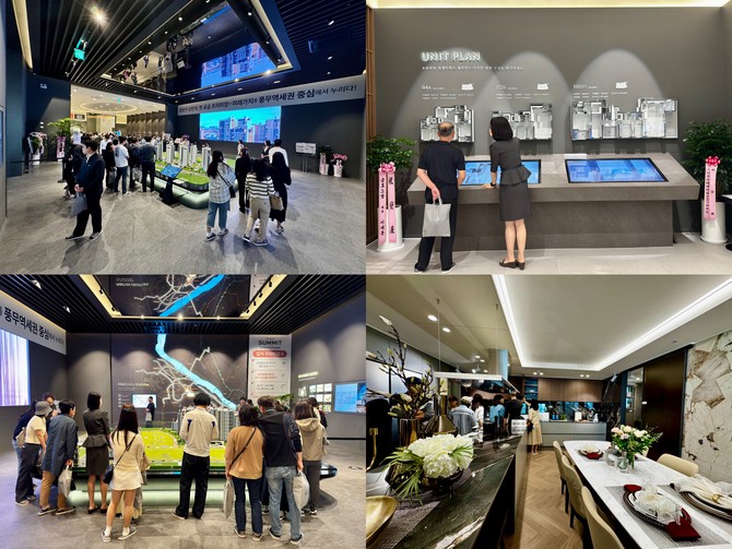 내부는 인근 입지와 주변 도로망, 동별 배치, 조경 구성 등이 한눈에 들어오도록 구성됐다. = 김주환 기자