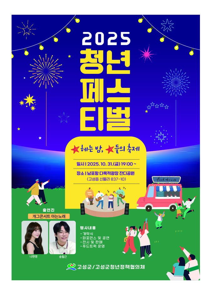 고성군이 오는 10월31일, 남포항 다목적광장 잔디공원에서 개최할 '2025 고성군 청년 페스티벌' 홍보 포스터. ⓒ 고성군