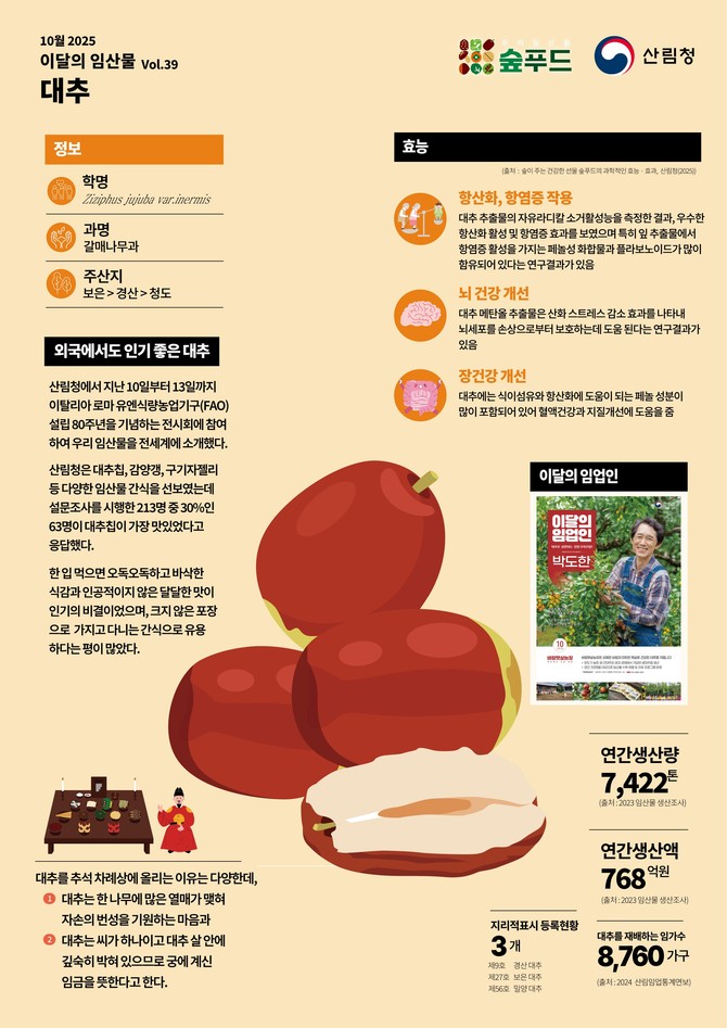 10월 '이달의 임산물'로 대추를 선정. ⓒ 산림청