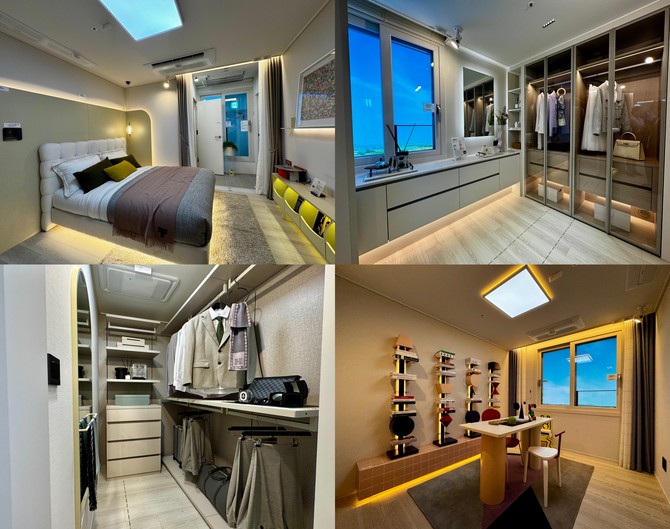 74㎡ 타입은 ㄷ자 주방과 복도 팬트리, AI 주방TV까지 더해져 작은 평형에서도 생활 동선이 쾌적하게 이어진다. = 김주환 기자