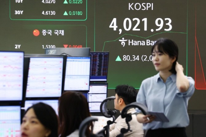 삼성전자 주가가 장중 10만원을 넘어섰다. 대장주의 강세에 코스피 역시 사상 처음으로 4000선을 돌파했다. ⓒ 연합뉴스