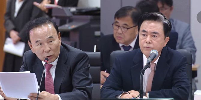 질의를 하고 있는 박덕흠 국회의원(왼쪽), 질의에 답변하고 있는 김태흠 충남지사(오른쪽). ⓒ 프라임경제