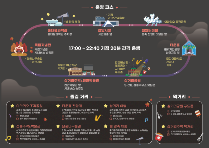야간 순환형 투어버스 '별빛 한바퀴 시즌2' 홍보문. ⓒ 천안시