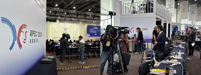 내외신 방송사들의 분주한 움직임이 이어지고 있다. = 김주환 기자