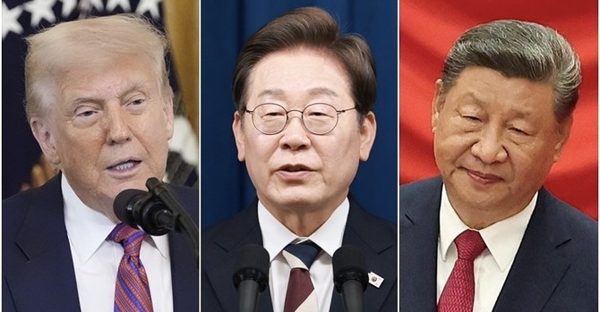 (왼쪽부터) 트럼프 미국 대통령·이재명 대통령·시진핑 중국 국가주석 ⓒ 연합뉴스