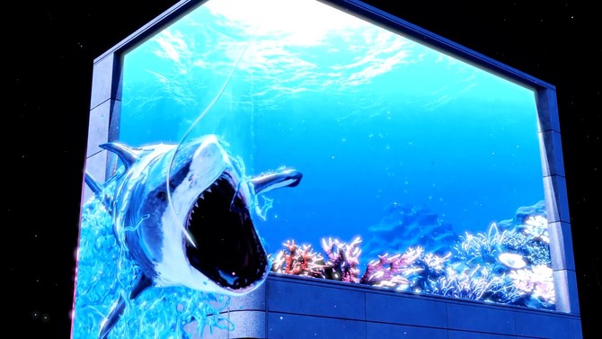 강구안 야간경관 개선사업 시범운영을 위해 새 단장한 강구안의 화려한 문화마당 미디어아트. ⓒ 통영시