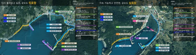 남면 두포항(왼쪽)과 심포항 사업계획도. ⓒ 여수시
