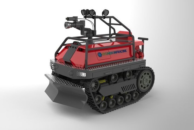 엠젠솔루션이 자회사 현대인프라코어를 통해 개발한 'AI 자율주행 소방로봇'. ⓒ 엠젠솔루션