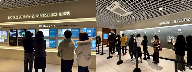 해링턴 스퀘어 과천 견본주택 개관 첫날, 평일 오전에도 방문객들의 발길이 이어지고 있다. =김주환 기자