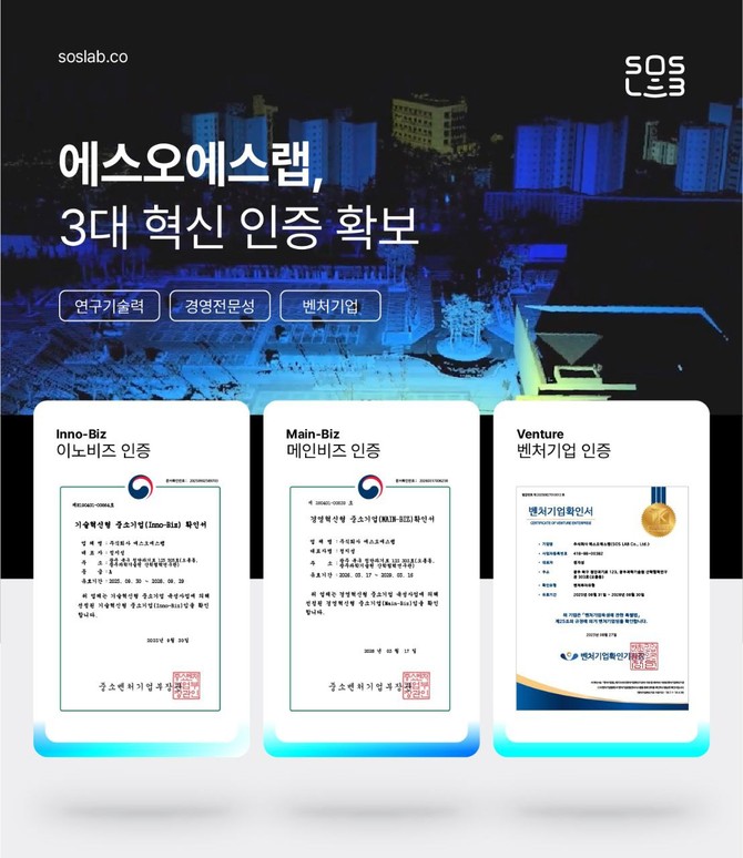 에스오에스랩이 3대 혁신 인증을 확보했다. ⓒ 에스오에스랩