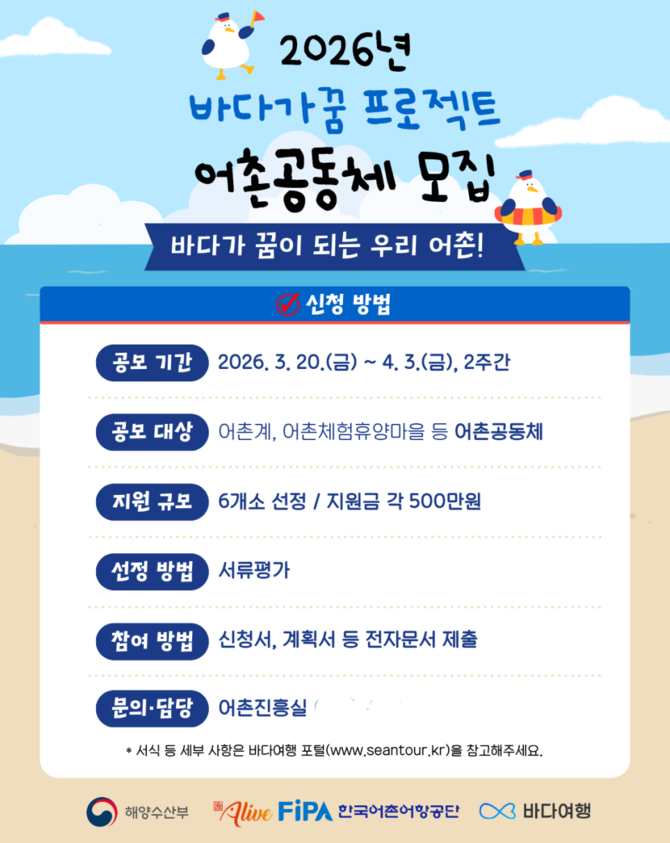 2026년 바다가꿈 프로젝트 어촌공동체 모집 포스터. ⓒ 한국어촌어항공단