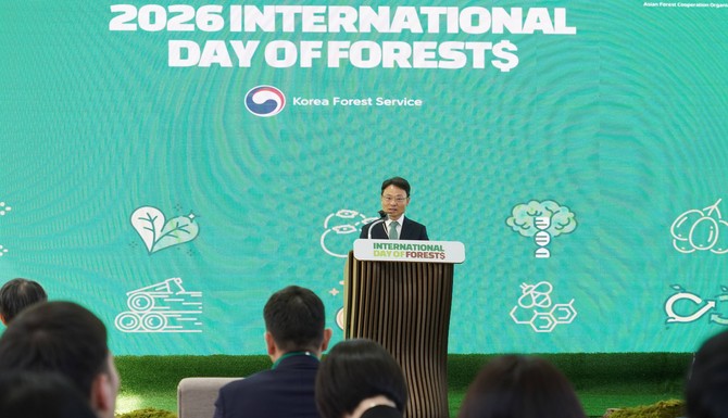 박은식 산림청장이 세계 산림의 날 기념사를 하고 있다. ⓒ 산림청