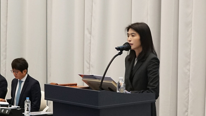 정신아 카카오 대표가 26일 오전 제주 본사인 스페이스닷원에서 열린 제31기 정기 주주총회에 참석했다. 이날 주주총회에서는 정 대표의 연임이 확정됐다. ⓒ 카카오