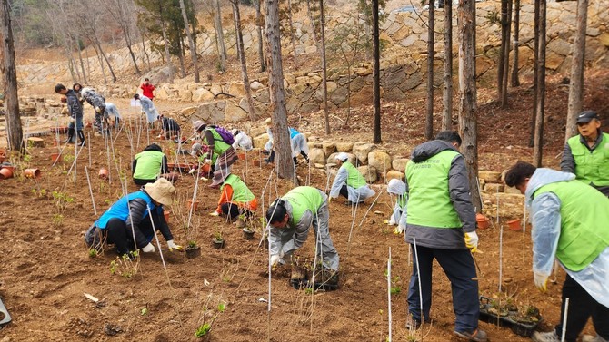 남해군은 제81회 식목일을 맞아 남해군 자연휴양림 조성지에서 나무심기 행사를 개최하고 있다. ⓒ 남해군