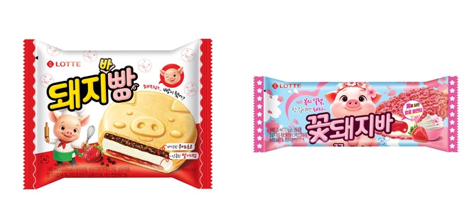 돼지바빵과 꽃돼지바 패키지 이미지. ⓒ 롯데웰푸드