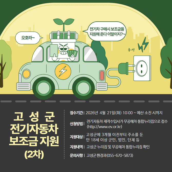 고성군이 추진하는 '전기자동차 보급사업 2차' 신청 안내 포스터. ⓒ 고성군