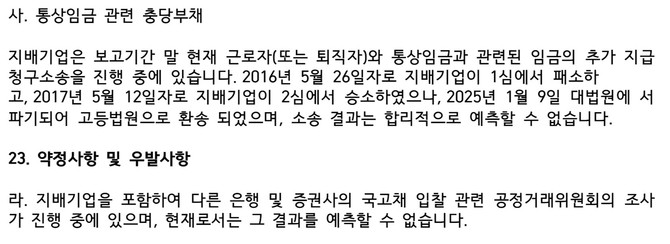 경영상 부담이 될 사항 공시 내용. ⓒ IBK기업은행