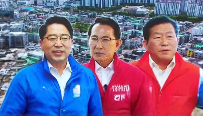왼쪽부터 더불어민주당 맹정호 후보, 국민의힘 이완섭 후보, 개혁신당 유관곤 후보. ⓒ 프라임경제
