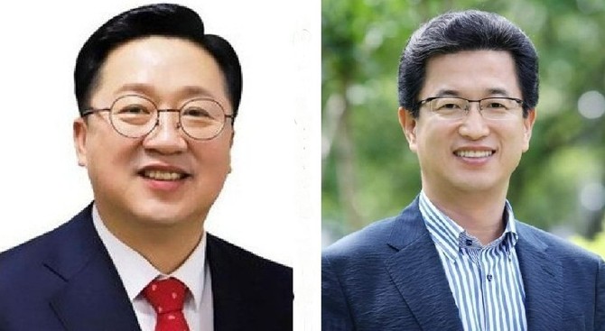 왼쪽부터 국민의힘 이장우 후보, 더불어민주당 허태정 후보. = 오영태 기자