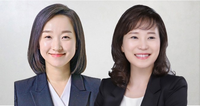 왼쪽부터 더불어민주당 전은수 후보, 국회의원 김민경 후보. =오영태 기자