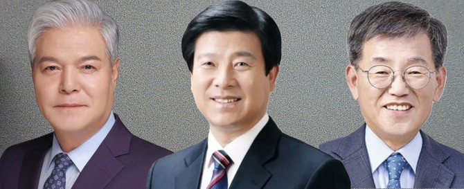 왼쪽부터 더불어민주당 문정우 후보, 국민의힘 박범인 후보, 조국혁신당 안찬 후보. =오영태 기자