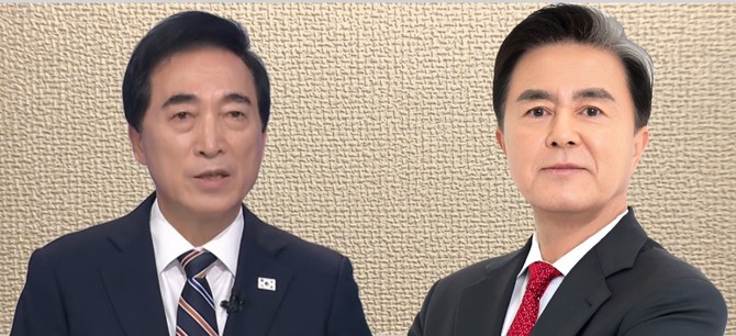 왼쪽부터 더불어민주당 박수현 후보, 국민의힘 김태흠 후보. = 오영태 기자