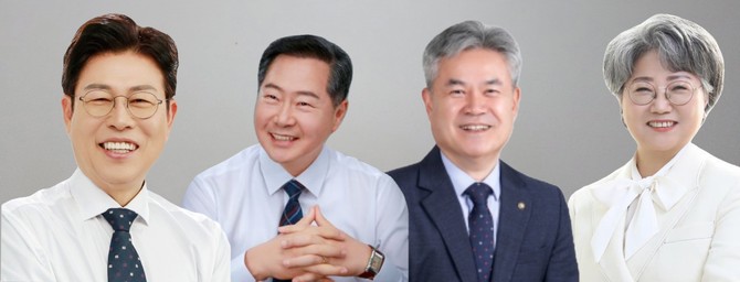 왼쪽부터 임전수 후보, 원성수 후보, 안광식 후보, 강미애 후보. = 오영태 기자