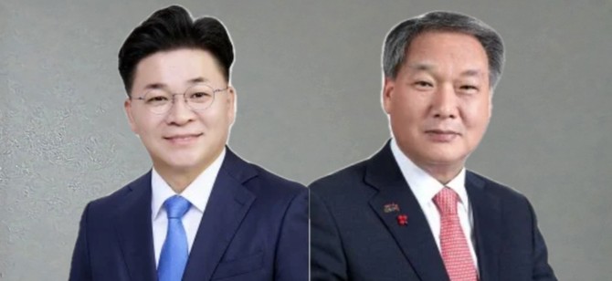 왼쪽부터 더불어민주당 김민수 후보, 국민의힘 이용우 후보. =오영태 기자