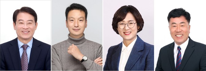 강진지역 당선인. 좌측부터 강진원 강진군수 당선인, 강광석 통합특별시의원 당선인, 유경숙·김강민 기초의원 당선인. = 선관위