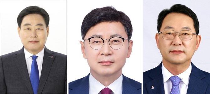 좌측부터 3선에 성공한 김산 무안군수 당선인, 김철우 보성군수 당선인, 명현관 해남군수 당선인. ⓒ 선관위