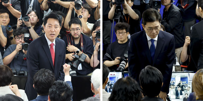 수도권 최대 격전지였던 서울은 오세훈 후보와 정원오 후보와 엎치락 뒷치락 치열한 접전을 벌인 끝에 오세훈 후보가 0.7%p의 근소한 차이로 승리를 거뒀다. ⓒ 연합뉴스
