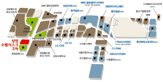  상암DMC 기업체 현황 및 상암 오벨리스크 2차 위치도. ⓒ 한화건설