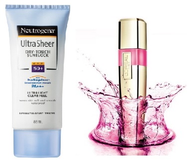  뉴트로지나 울트라쉬어 드라이터치(사진 좌), 로레알 카레스 글로스 틴트(사진 우). ⓒ 각사